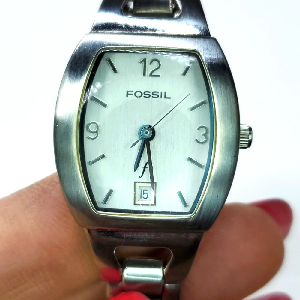 Vintage Fossil F² Watch ES9824 Silver Stainless Steel Swiss Parts EUC